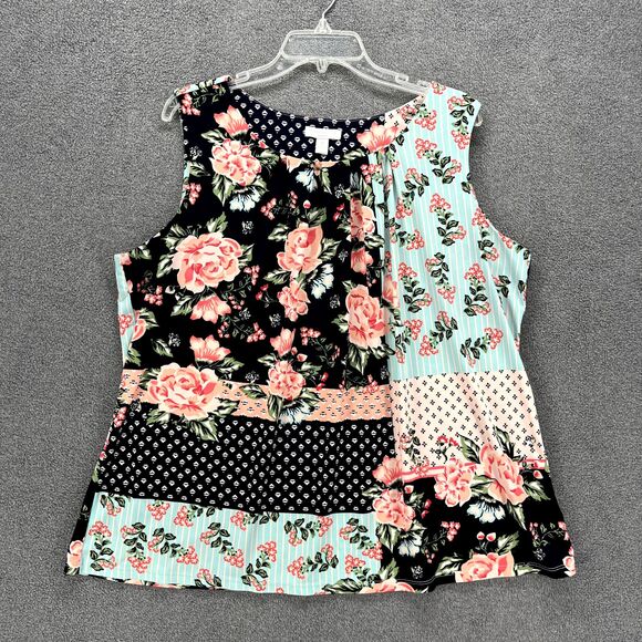 Charter Club Top Womans Plus 2X Multi Color Floral Sleeveless Blouse round neck - Picture 1 of 16